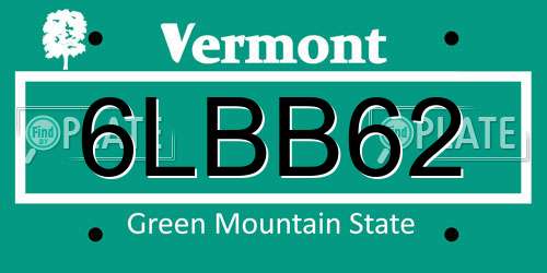6LBB62 Vermont License Plate