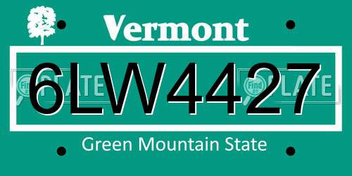 6LW4427 Vermont License Plate