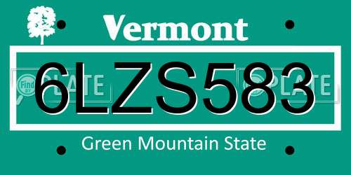 6LZS583 Vermont License Plate