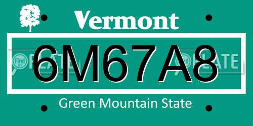 6M67A8 Vermont License Plate