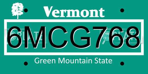6MCG768 Vermont License Plate