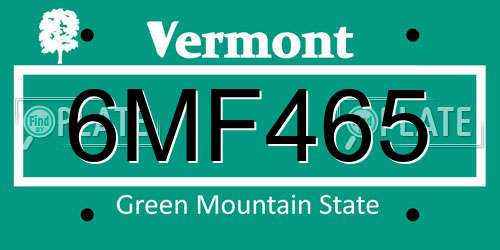 6MF465 Vermont License Plate