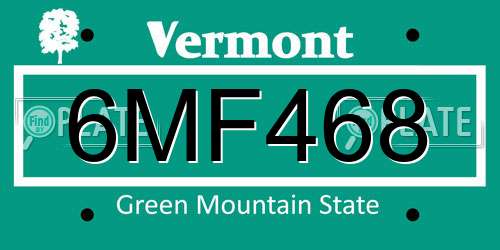 6MF468 Vermont License Plate