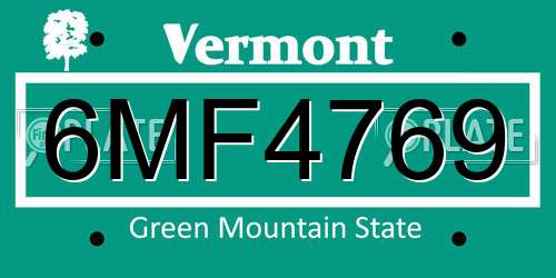6MF4769 Vermont License Plate