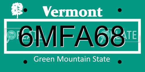 6MFA68 Vermont License Plate
