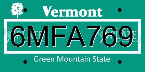 6MFA769 Vermont License Plate