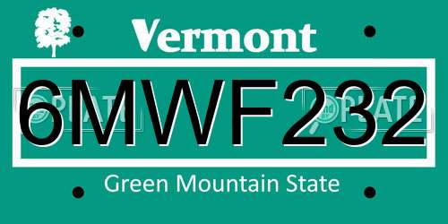 6MWF232 Vermont License Plate