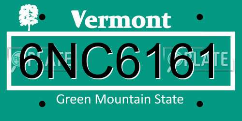 6NC6161 Vermont License Plate