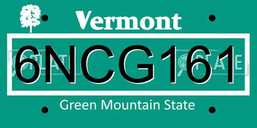 6NCG161 Vermont License Plate
