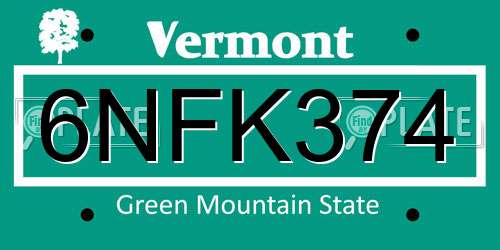 6NFK374 Vermont License Plate