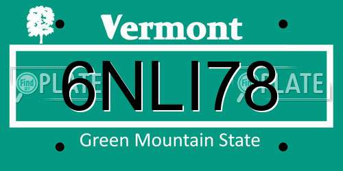 6NLI78 Vermont License Plate