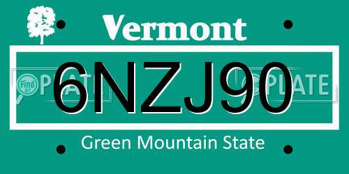 6NZJ90 Vermont License Plate