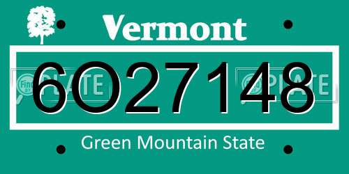 6O27148 Vermont License Plate