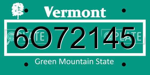 6O72145 Vermont License Plate