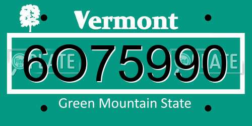 6O75990 Vermont License Plate
