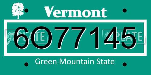 6O77145 Vermont License Plate