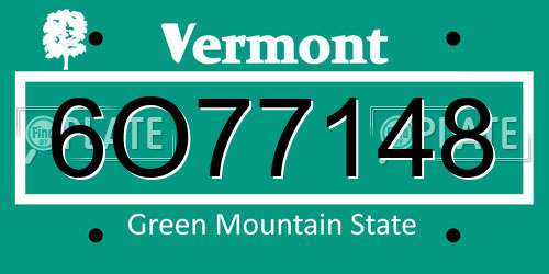 6O77148 Vermont License Plate