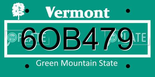 6OB479 Vermont License Plate