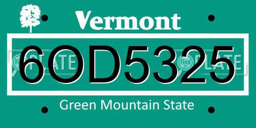6OD5325 Vermont License Plate