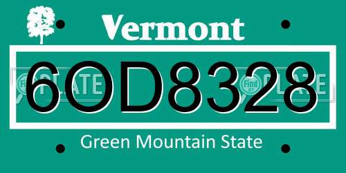 6OD8328 Vermont License Plate