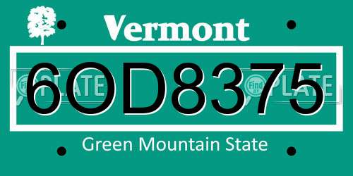 6OD8375 Vermont License Plate