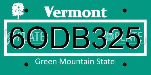6ODB325 Vermont License Plate