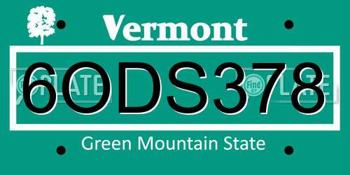 6ODS378 Vermont License Plate
