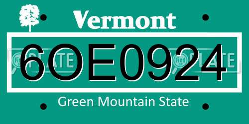 6OE0924 Vermont License Plate