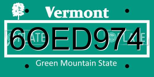 6OED974 Vermont License Plate