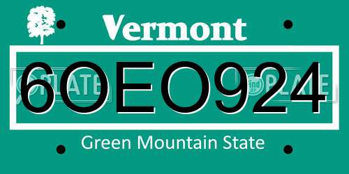 6OEO924 Vermont License Plate