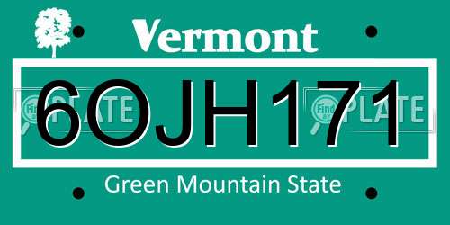 6OJH171 Vermont License Plate