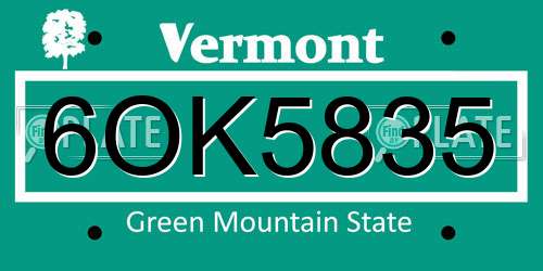 6OK5835 Vermont License Plate