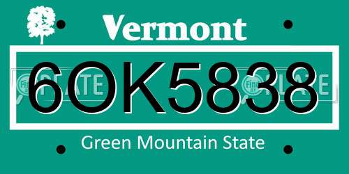 6OK5838 Vermont License Plate