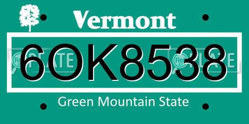 6OK8538 Vermont License Plate