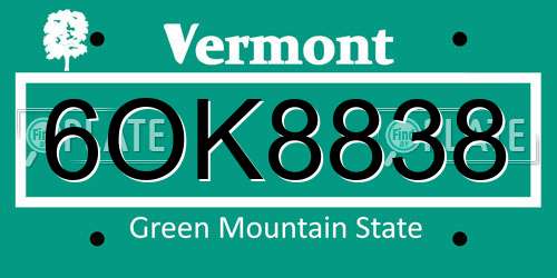 6OK8838 Vermont License Plate