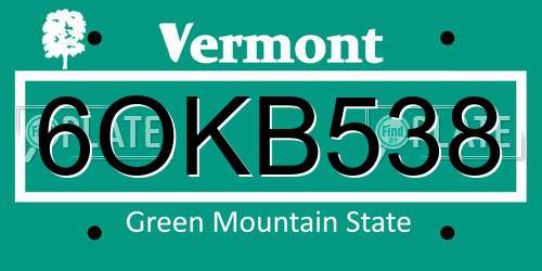 6OKB538 Vermont License Plate