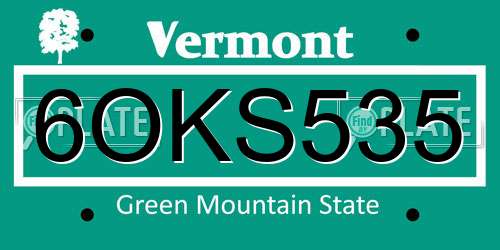 6OKS535 Vermont License Plate