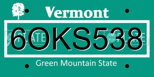 6OKS538 Vermont License Plate
