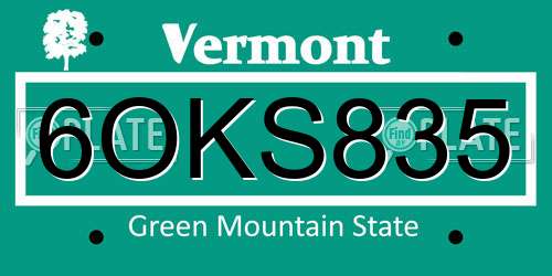 6OKS835 Vermont License Plate