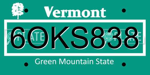 6OKS838 Vermont License Plate
