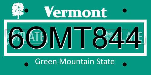 6OMT844 Vermont License Plate