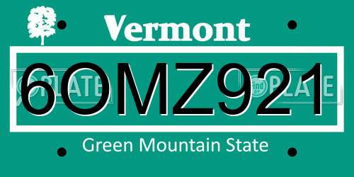 6OMZ921 Vermont License Plate