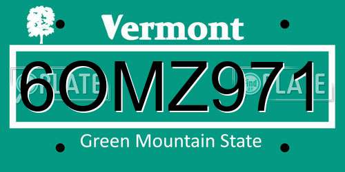 6OMZ971 Vermont License Plate
