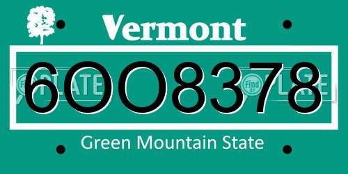 6OO8378 Vermont License Plate