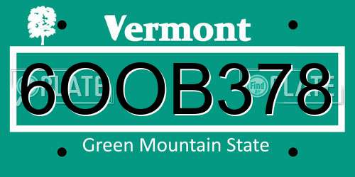 6OOB378 Vermont License Plate