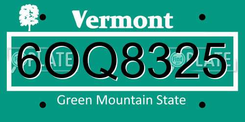 6OQ8325 Vermont License Plate