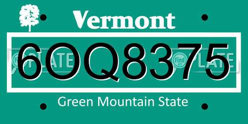 6OQ8375 Vermont License Plate