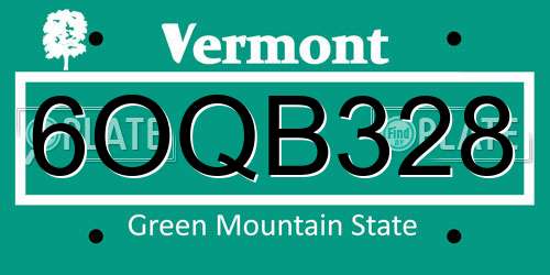 6OQB328 Vermont License Plate