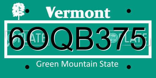6OQB375 Vermont License Plate