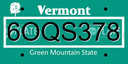 6OQS378 Vermont License Plate